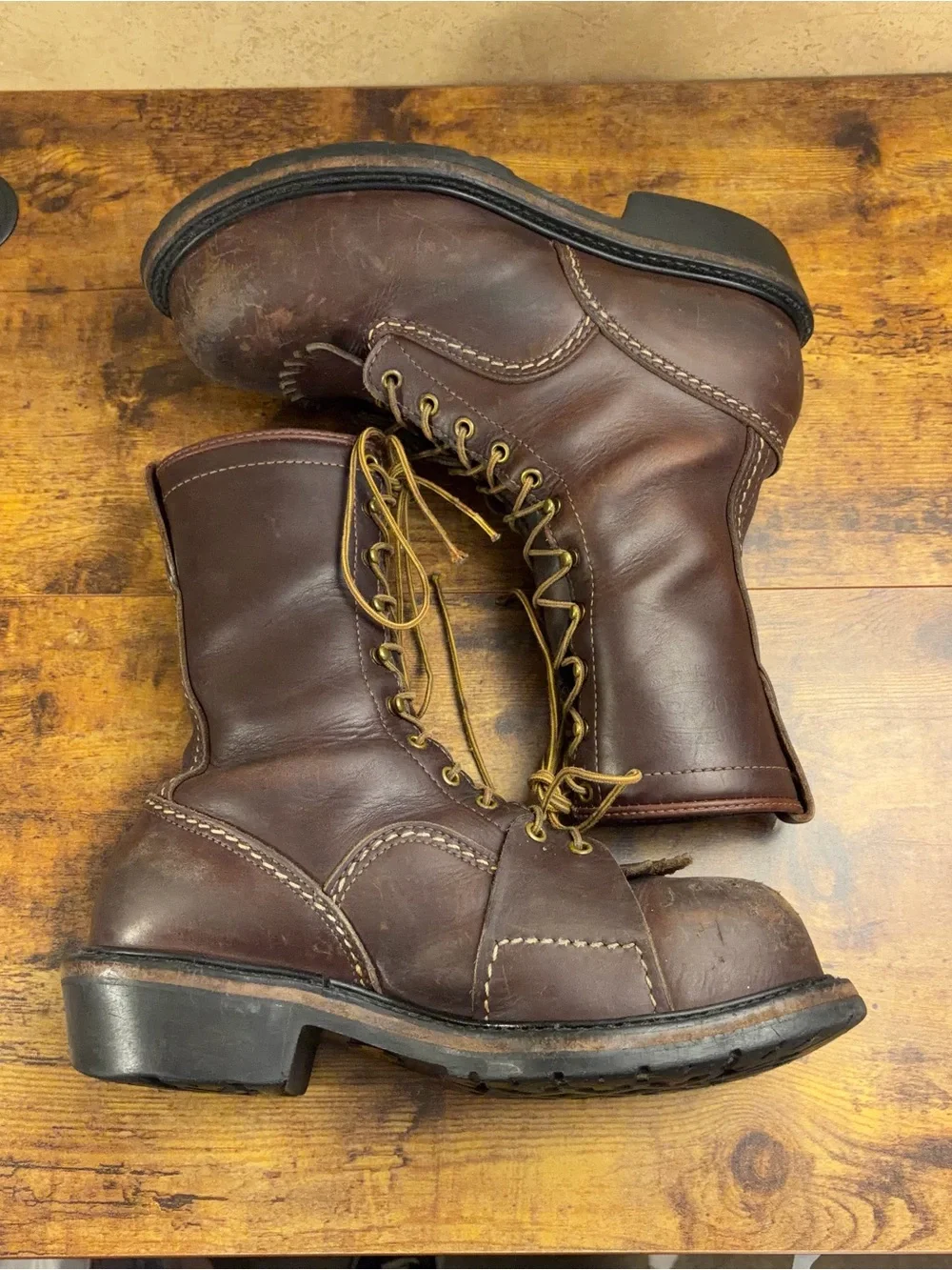 Vintage Wesco Logger Steel Toe Leather Boots Mens Size 10.5 or 11 Lace Up USA